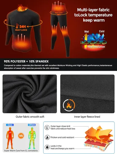 Miniatura 9 de CL - Ropa interior térmica para hombre, paquete de 2 unidades, suave y cálida, capa base para clima frío