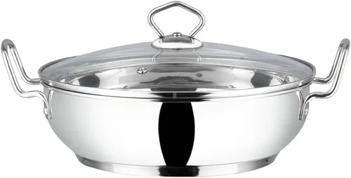Vinod Kadhai de acero inoxidable – Tapa de vidrio templado – Wok apto para inducción (10.5 pulgadas) – 3.7 litros (3.9 cuartos de galón) – 16 tazas