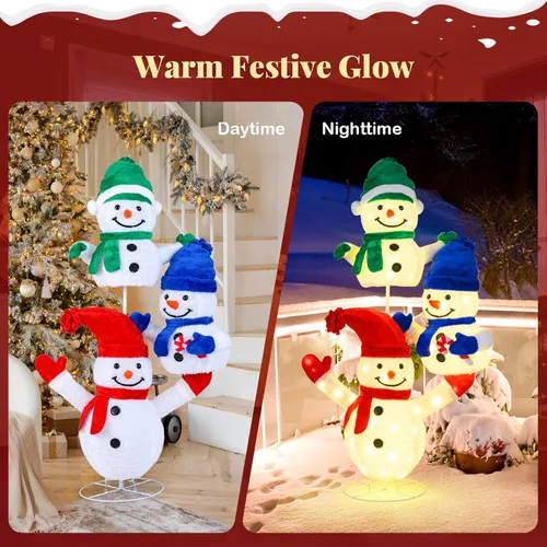 Miniatura 7 de Tangkula Muñeco de nieve de 5 pies iluminado para Navidad, decoración de 3 muñecos de nieve apilados, muñeco de nieve 3D iluminado con estacas