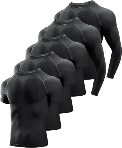 Niksa Paquete de 25 camisetas de compresión para hombre, camiseta de compresión de manga cortalarga, camiseta de entrenamiento para hombre