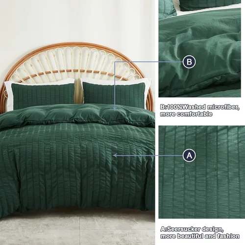 Miniatura 7 de AveLom - Juego de funda de edredón de 3 piezas, 1 funda de edredón y 2 fundas de almohada, microfibra milrayas suave, cremallera y lazos en Verde