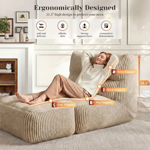 Miniatura 3 de Homkdom Puf gigante para adultos, de 31.49 pulgadas de alto con otomana plegable para sala de estar, dormitorio o balcón, sillón grande con relleno