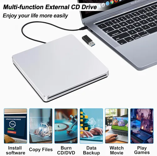 Miniatura 6 de USB C SuperDrive para Mac: Unidad externa de CD/DVD para portátil MacBook Apple Ranura Grabadora de CD Reproductor de DVD Plug and Play para PC