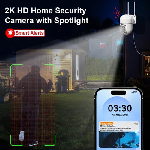 Miniatura 5 de Cámara de seguridad de 3MP para exteriores, cámaras HD 2K para seguridad del hogar, compatible con WiFi de 2.4 GHz, seguimiento automático PTZ de 1