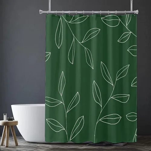 Cortina de ducha de plantas verdes, ramas de hojas blancas, cortinas de ducha de tela, impermeable, minimalista, decorativa, decoración de baño,