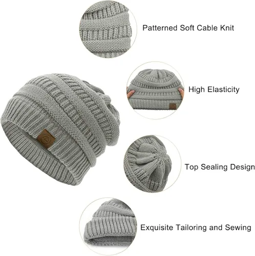 Miniatura 2 de Durio Gorros de invierno para mujer, gorro de punto trenzado, gorro de invierno grueso para mujer