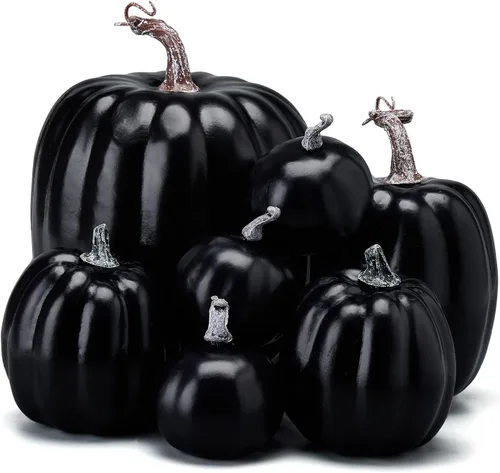 7 piezas de calabaza de simulación de Halloween para Halloween, artesanía artificial, cosecha de otoño, decoración de fiesta en el hogar (negro,