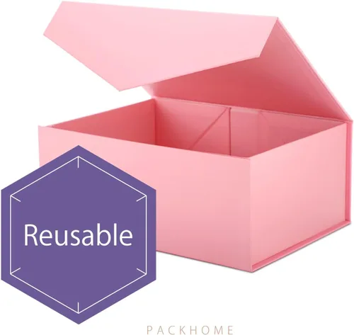 Miniatura 3 de PACKHOME Caja de regalo de 9 x 6.5 x 3.8 pulgadas, caja plegable rectangular con tapa magnética para embalaje de regalo (rosa mate, textura de grano)