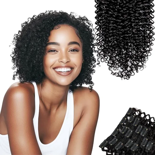 SIYUSI Extensiones de cabello rizado con clip, 12 pulgadas, 3C 4A, 100% cabello humano Remy brasileño, invisibles y aptas para el cuero cabelludo,