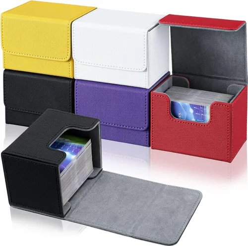 Miniatura 6 de Yookeer Paquete de 6 fundas de cuero para más de 100 cartas, caja magnética de almacenamiento de cartas para más de 100 cartas compatibles con Tcg