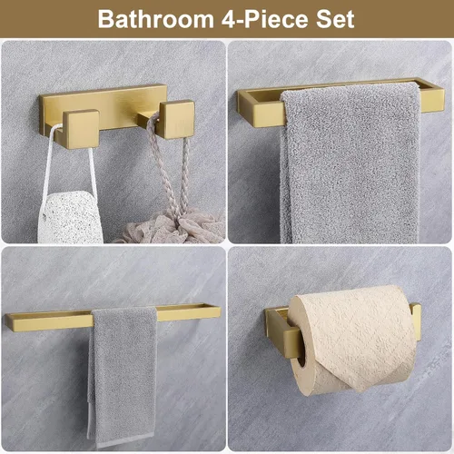 Miniatura 2 de Lairuier Juego de accesorios de hardware de baño, juego de hardware de baño de 4 piezas en oro cepillado que incluye barra de toallas, soporte