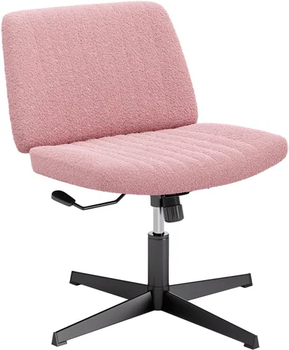 PayLessHere | Silla cruzada | Rosa | Silla de escritorio ancha y sin brazos sin ruedas | Giratorio 360, altura ajustable y base de metal estable |