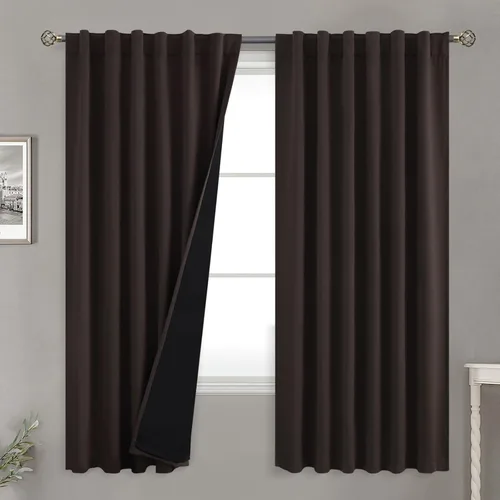 Miniatura 171 de BGment Cortinas 100% opacas beige de 63 pulgadas de largo con forro aislante térmico, bolsillo para varilla y lengüeta trasera de doble capa