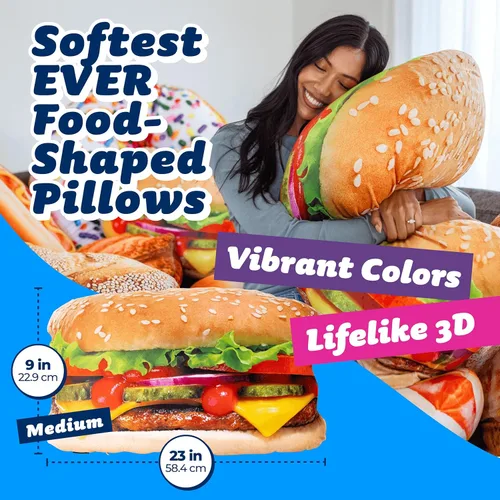 Miniatura 2 de Much Comfort Almohada Decorativa 3D de Hamburguesa con Queso Jugosa de 23" - Hecha con Tela Súper Suave y Ultra Premium - Linda, Cómoda, de Felpa