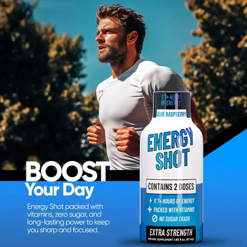 Miniatura 4 de Blue Raspberry Extra Strength Energy Shot 12 unidades – 260 mg de cafeína natural B12 B6 – Apoyo de energía y enfoque – 2 porciones sin azúcar Té