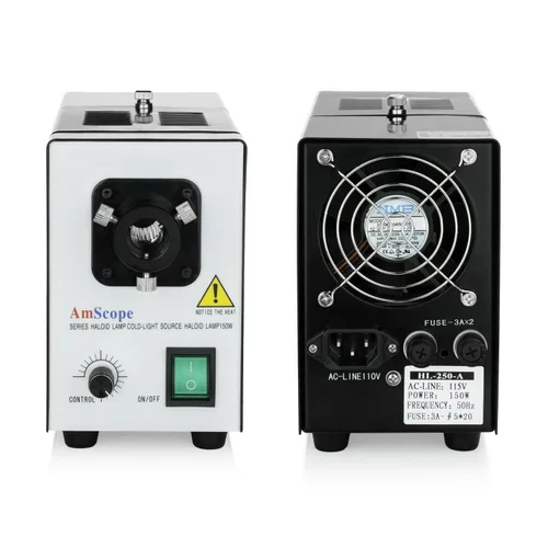 Miniatura 6 de AmScope Luz estéreo del microscopio de la fibra óptica del doble cuello de cisne HL250-AY, fuente de luz halógena 150W, 110V-120V