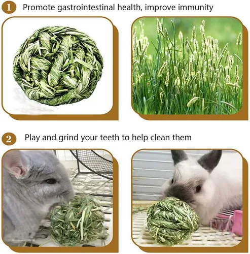 Miniatura 3 de Hamiledyi Pelota masticable de conejo Timothy Grass Molienda de animales pequeños, juguetes masticables para conejos, conejos, hámster, cobayas