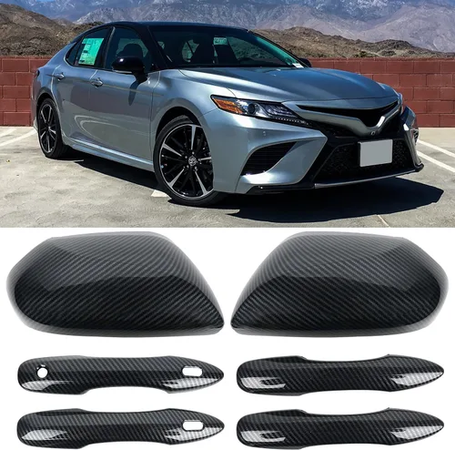 Miniatura 10 de Tapas negras para espejo de puerta lateral + cubiertas de manija de puerta de repuesto para accesorios Toyota Camry 2018, 2019, 2020, 2021, 2022