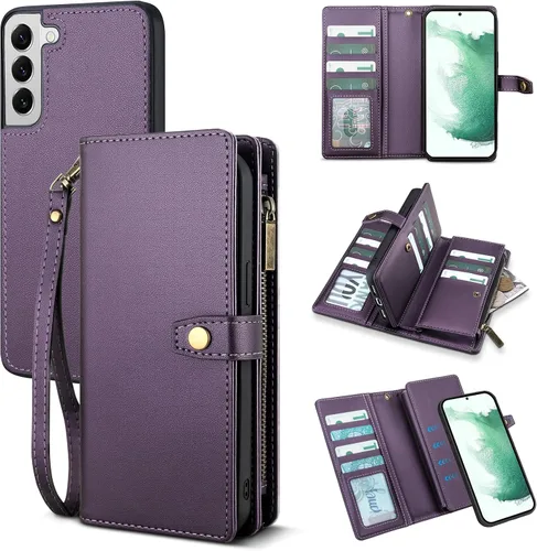 Miniatura 17 de TwoHead Funda tipo cartera para Samsung Galaxy S22 Ultra con tarjetero y funda magnética desmontable, funda de cuero con protección completa