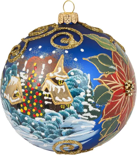 Miniatura 26 de Adorno navideño de capilla azul con soporte, bola de vidrio soplado polaco pintada a mano, bola extra grande de 8 pulgadas/200mm, adorno de fe eterna