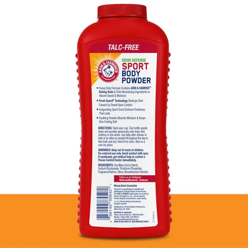 Miniatura 2 de Arm & Hammer Polvo corporal deportivo, polvo para hombres y mujeres, sensación fresca, sin talco, defensa de olores sin aluminio con bicarbonato