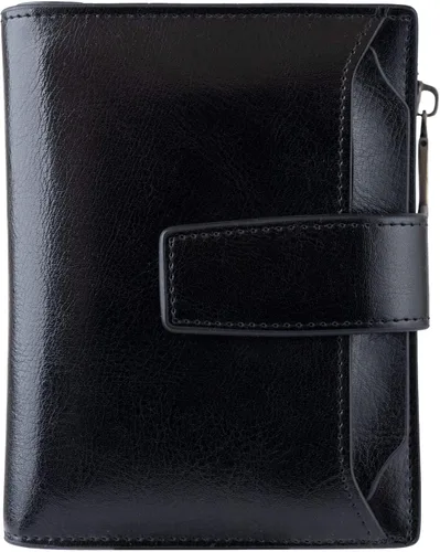 Bveyzi - Billetera pequeña de cuero para mujer con bloqueo RFID, de dos pliegues con cremallera, con ranuras para tarjetas de crédito y ventana para