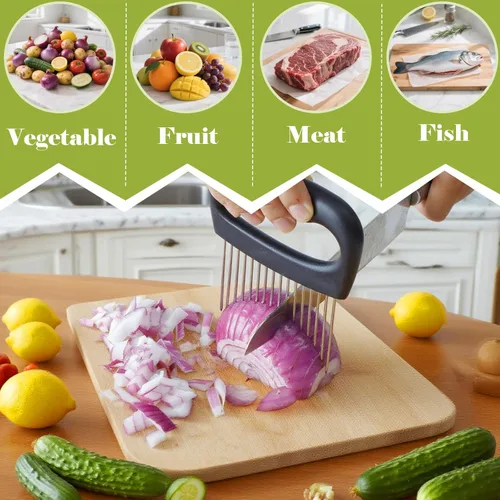 Miniatura 4 de FANTEXY Soporte de cebolla para rebanar, rebanador de cebolla y ablandador de carne, acero inoxidable extra grande de 16 puntas, picador de verduras
