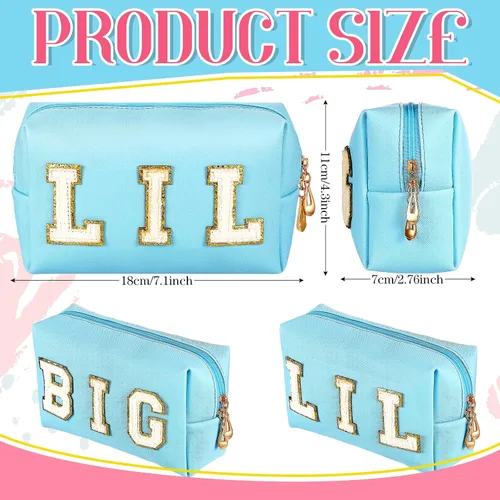 Miniatura 2 de Hillban 2 piezas Big Little Sorority Gifts Preppy Bolsa de cosméticos de piel sintética con parche de letras, bolsa de maquillaje portátil con bolsa