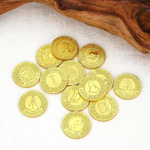 Miniatura 4 de TINGKU 13 palabras españolas Las Arras para Boda Católica, juego de monedas de unidad de boda con caja en forma de corazón, Arras de Boda Cristiana