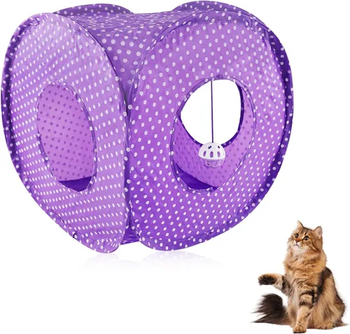 Miniatura 8 de Andiker Tienda para gatos, túnel de gatos con 3 agujeros seguro y fuerte, lindo túnel plegable fácil de transportar para gatos de interior, gatitos