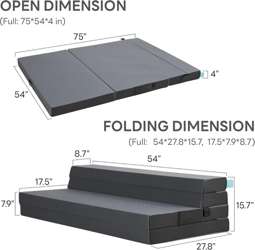 Miniatura 2 de LIKIMIO Colchón plegable tamaño matrimonial, colchón de espuma de alta densidad con funda transpirable y lavable y bolsa de almacenamiento, Gris