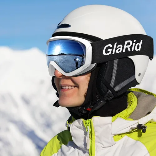 Miniatura 2 de Ski Goggles, OTG 100% UV Protection Anti Fog Snowboard/Ski Goggles for Men, Women & Youth Marco blanco lente plata Vlt10%-18%