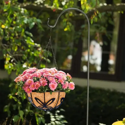Miniatura 2 de Maceta colgante con forro de cesta de fibra de coco – soporte redondo de alambre para plantas al aire libre, patio, balcón, jardín, decoración