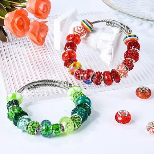 Miniatura 5 de Aipridy Surtido de Cuentas Europeas de Agujero Grande Cuentas Espaciadoras Cuentas de Strass para Manualidades para Pulseras de Dijes DIY