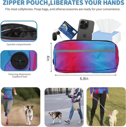 Miniatura 3 de Correa de perro manos libres para perros medianos y grandes, correa de perro manos libres con bolsa de cremallera, adecuada para correr, trotar