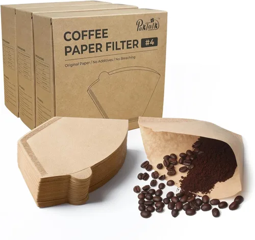 PakTalk 300 unidades de filtros de café en cono #4, filtros de café de papel marrón natural de 4 conos para café de filtro y cafetera de goteo (100