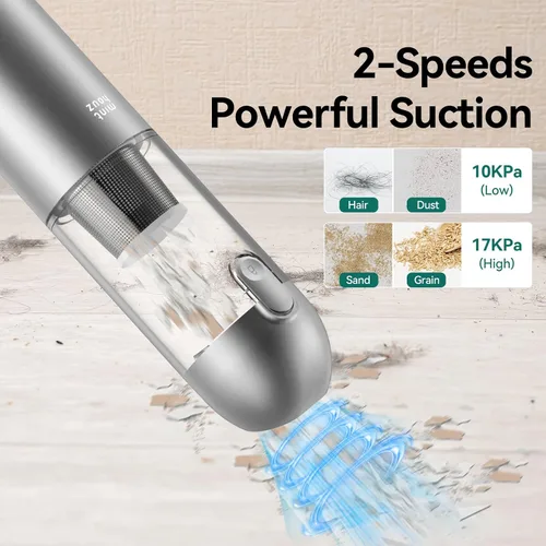 Miniatura 3 de Aspiradora de mano inalámbrica – 17000 Pa Aspiradora de coche de alta potencia con luz LED/SOS, 120 W Mini aspiradora recargable portátil