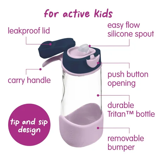 Miniatura 3 de b.box Botella de agua deportiva de 15 onzas para niños, para la escuela, deportes, guardería, diseño sin popote para una fácil limpieza, a prueba