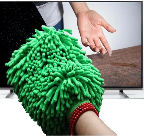 Miniatura 7 de QUALIALL, Manopla de microfibra de chenilla verde, 10.5 x 8 pulgadas, electrostática, reutilizable, sin arañazos, sin polvo, para superficies