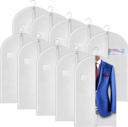 Miniatura 16 de Paquete de 5 bolsas de traje de 40 pulgadas para viajes y almacenamiento, bolsas de ropa para colgar ropa con cremallera y ventana transparente