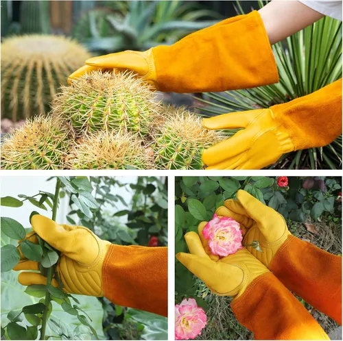 Miniatura 4 de Guantes de jardinería Acdyion para mujeres/hombres, poda de rosas, a prueba de espinas y cortes, protección larga de antebrazo, guante resistente