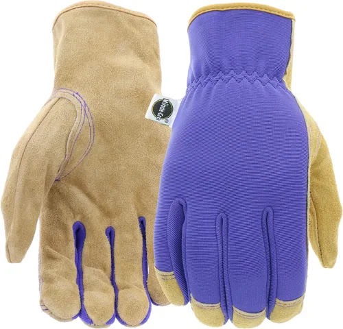 Miracle-Gro MG23080 - Guantes de trabajo de paisajismo (1 par, mediano/grande) - Guantes de palma de cuero de vaca divididos con muñeca elástica