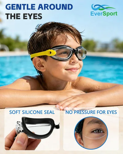 Miniatura 2 de EverSport Gafas de natación para niños, paquete de 2 gafas de natación para niños y adolescentes, gafas de natación antivaho anti-UV para jóvenes