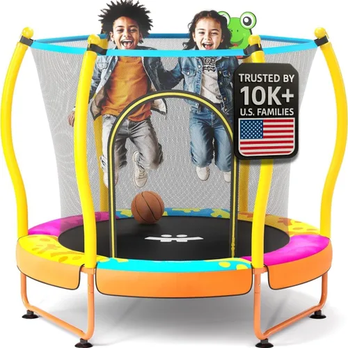 Miniatura 13 de Happin® - Cama elástica de 55 pulgadas para niños con cerca de seguridad, trampolín interior y exterior para niños pequeños, diseño ultra seguro