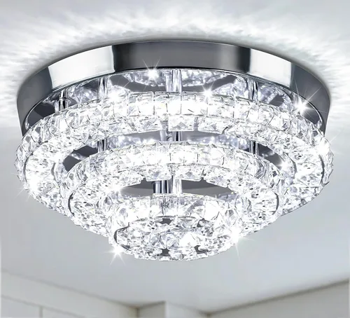 Miniatura 9 de Lámpara de Araña de Cristal Regulable de 11.8", Luz de Techo de Cristal, Lámparas de Araña Modernas de Montaje al Ras, Lámpara de Techo