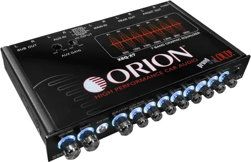 Orion XEQ-X7 ecualizador gráfico de 7 bandas con entrada AUX frontal de 3.5mm – EQ de audio para auto de medio DIN con control de subwoofer,
