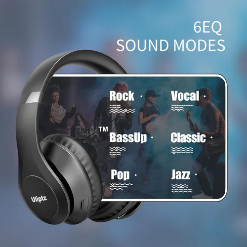 Miniatura 2 de Uliptz Auriculares Bluetooth inalámbricos, tiempo de reproducción de 65 horas, 6 modos de sonido EQ, auriculares estéreo de alta fidelidad sobre