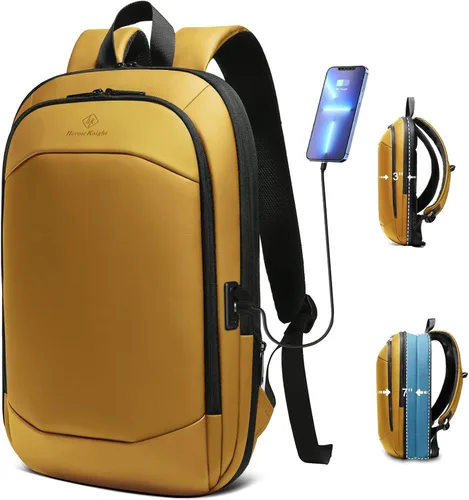 Miniatura 11 de hk Mochila de negocios para hombres de 15.6 pulgadas, delgada y expandible, impermeable, mochila de viaje para laptop, bolsa de trabajo ligera