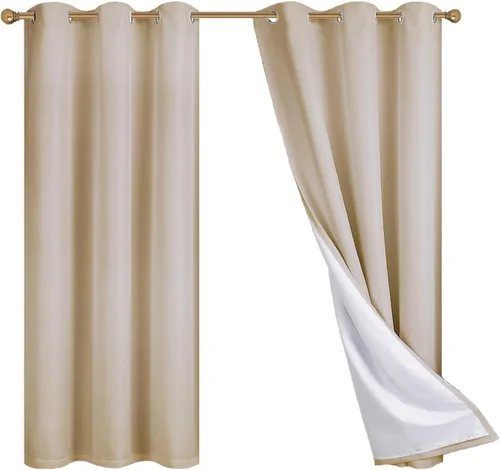 Miniatura 9 de Diraysid Cortinas 100% opacas de lino beige para dormitorio, con ojales, aislamiento térmico, cortinas de oscurecimiento de habitación