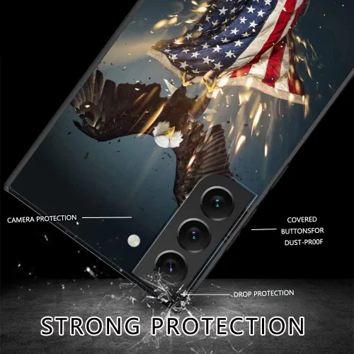 Funda compatible con Samsung Galaxy S22, diseño de patrón estético de águila y bandera americana, protección de cuerpo completo, a prueba de golpes,